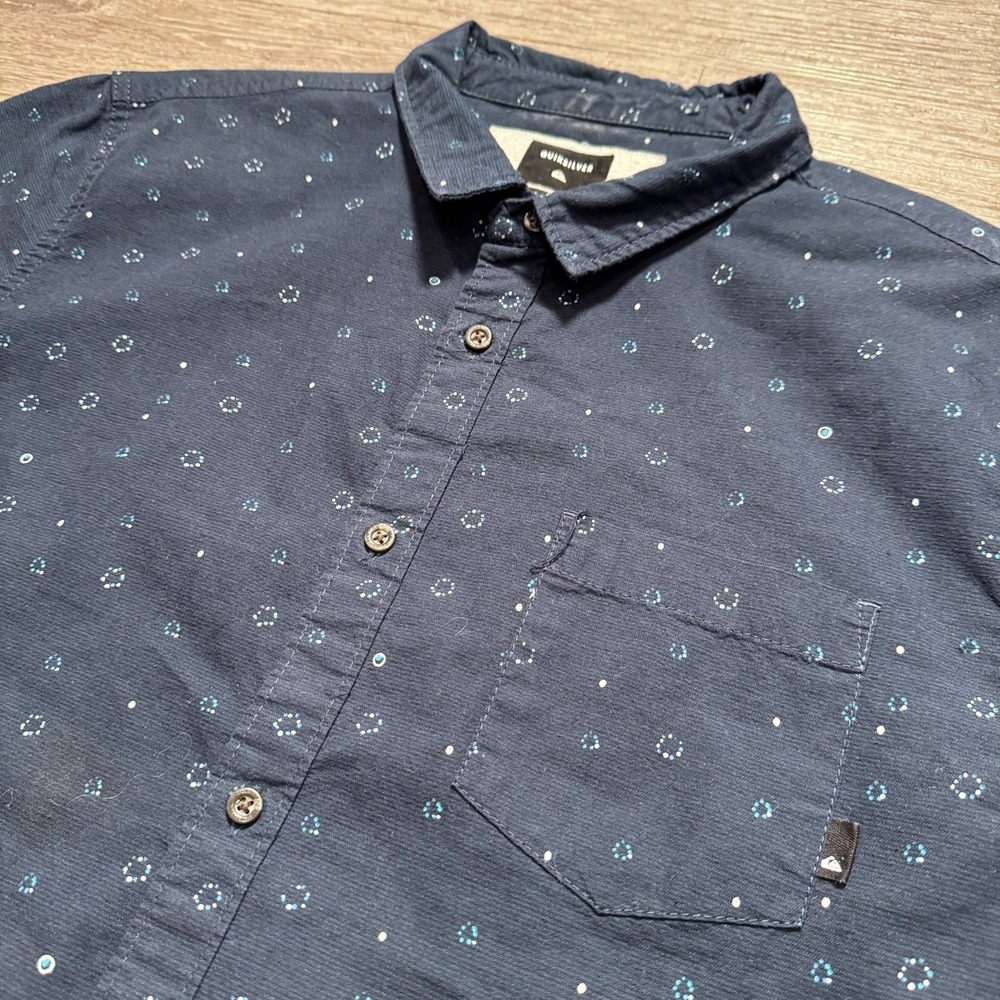 Quiksilver Shirt Mens L Blue Cotton Blend Patterned Summer Vacation Surf Coastal